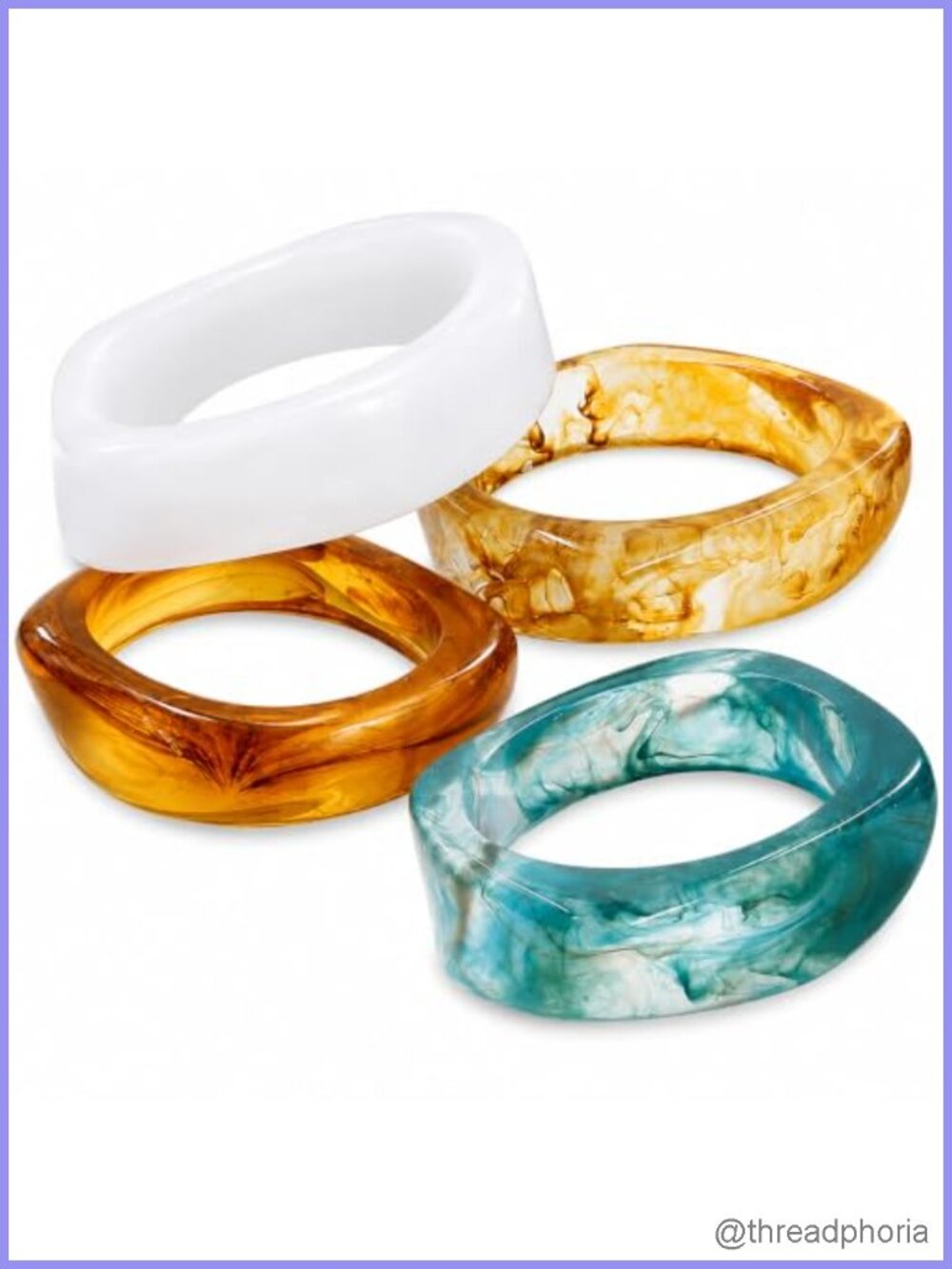 Chunky Acrylic Bangle Bracelets for Women, Resin Stackable Set of 4, Statement